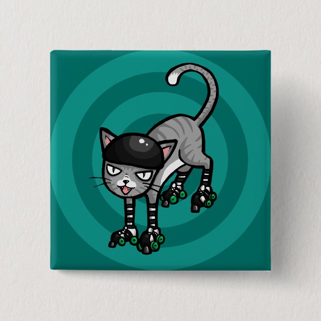Silver Tabby on RollerSkates Button (Front)