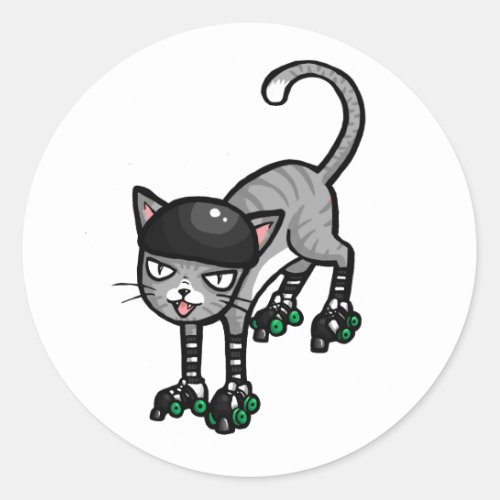 Silver Tabby on RollerSkates Classic Round Sticker