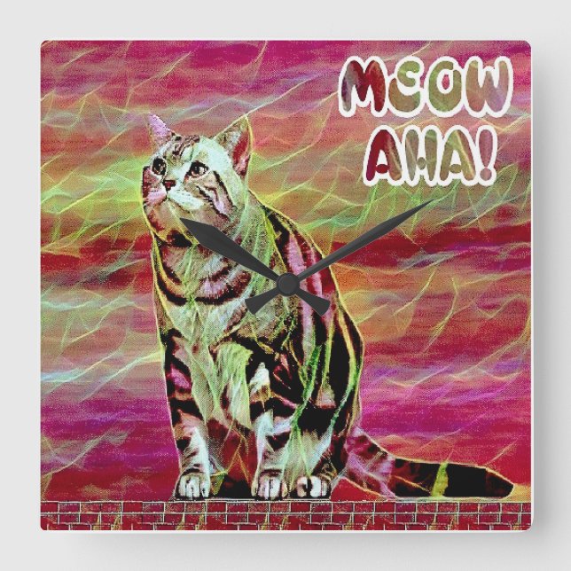 Silver Tabby Square Wall Clock (Front)