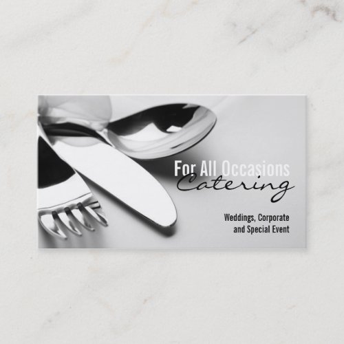 Silver Table Setting Catering Food Business Card