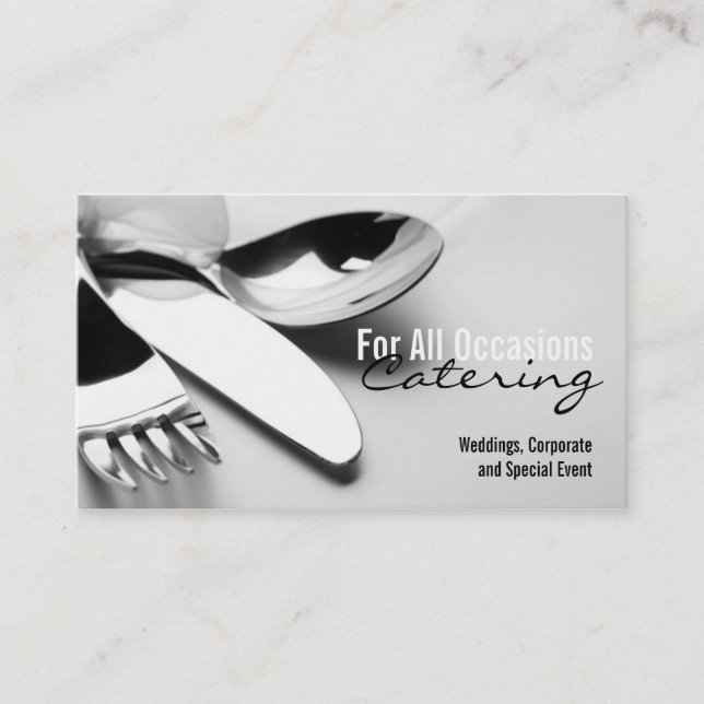 Silver Table Setting Catering Food Business Card (Front)