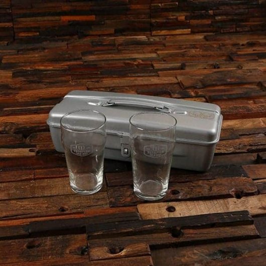 Silver Tackle and Tool Gift Box with Beer Glasses (Front)