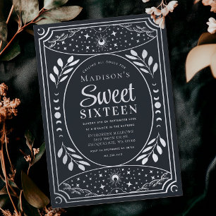 Silver Tarot Witchy Sweet 16 Birthday Party Invitation