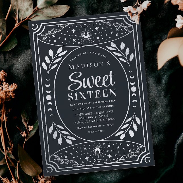 Silver Tarot Witchy Sweet 16 Birthday Party Invitation (Creator Uploaded)