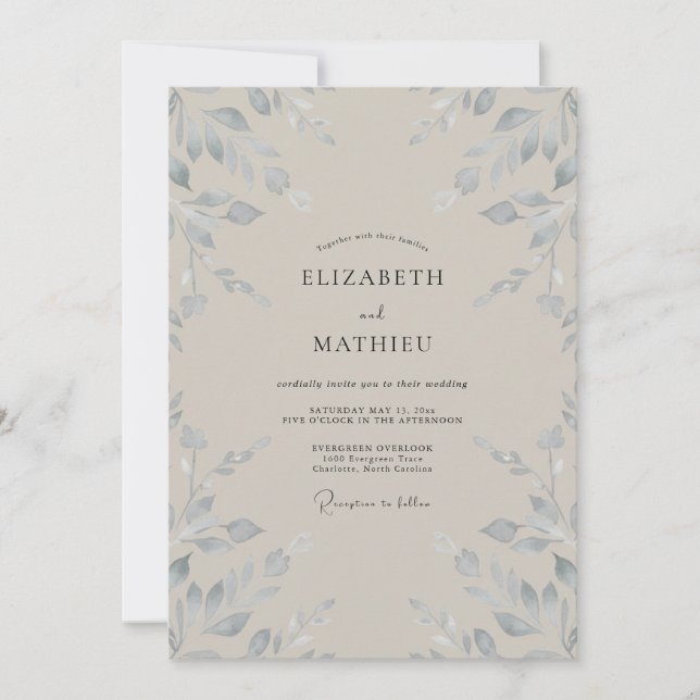 Silver Taupe Leaf Wedding Invitation (Front)