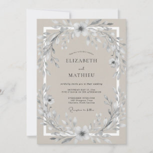 Silver Taupe Wreath Wedding Invitation