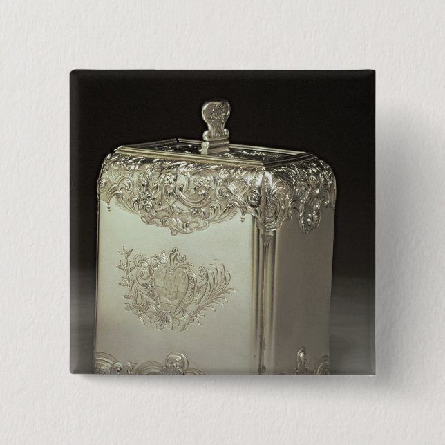Silver tea canister by Paul de Lamerie Button (Front)