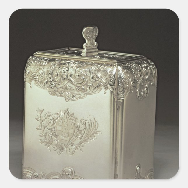 Silver tea canister by Paul de Lamerie Square Sticker (Front)