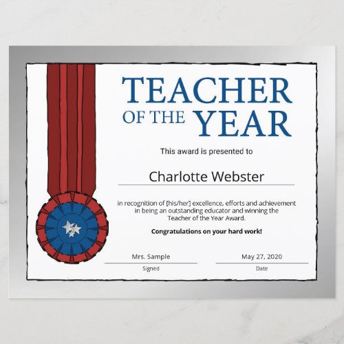 Silver Teacher of the Year Certificate Award