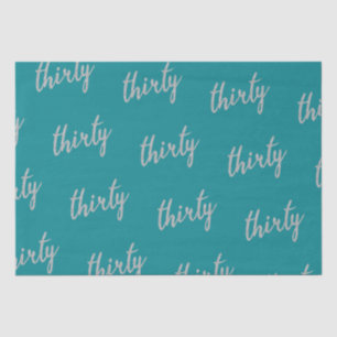 Silver Teal 30 Birthday Party Glitter "Thirty" Tissue Paper