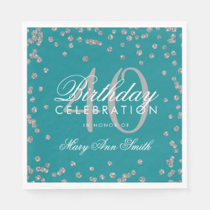 Silver Teal 40th Birthday Glitter Confetti Napkins