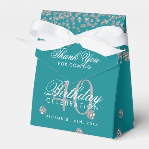 Silver Teal 40th Birthday Thank You Confetti Favor Boxes