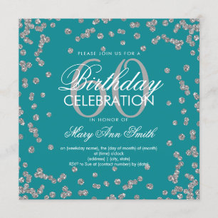 Silver Teal 60th Birthday Glitter Confetti Invitation