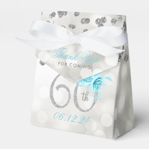 Silver Teal 60th Birthday Thank You Floral Lights  Favor Boxes