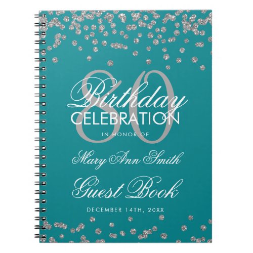 Silver Teal 80th Birthday Guest Book Confetti