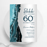 Silver Teal Agate Surprise 60th Birthday Invitation<br><div class="desc">Teal and silver agate surprise 60th birthday party invitation. Elegant modern design featuring watercolor agate marble geode background,  faux glitter silver and typography script font. Trendy invite card perfect for a stylish women's bday celebration. Printed Zazzle invitations or instant download digital printable template.</div>