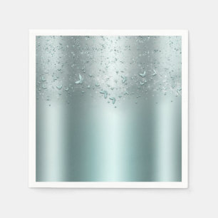 Silver Teal Aqua Flutter Butterfly Sweet 16 Party Napkins