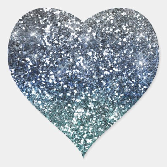 Silver Teal Blue Glitter Look Heart Sticker | Zazzle.com