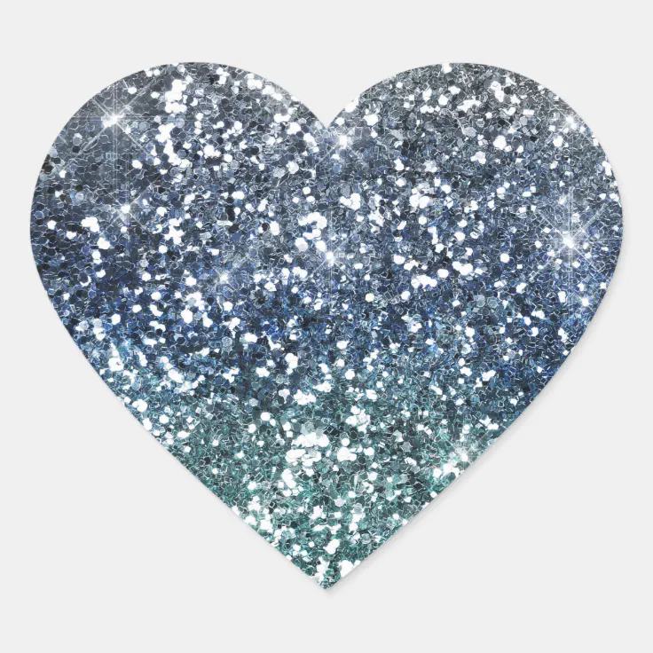 Silver Teal Blue Glitter Look Heart Sticker Zazzle