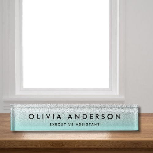 Silver teal blue green Glitter Ombre Name Desk Name Plate