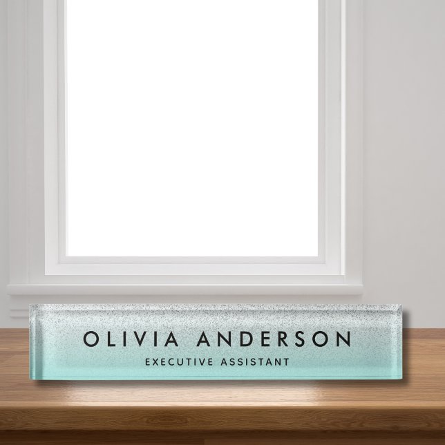 Silver teal blue green Glitter Ombre Name Desk Name Plate (Creator Uploaded)