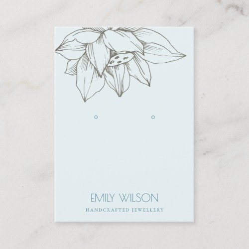 SILVER TEAL BLUE LOTUS SIMPLE EARRING DISPLAY BUSINESS CARD