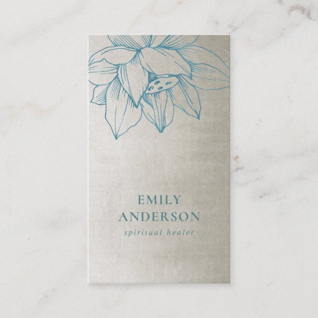 SILVER TEAL BLUE LOTUS SIMPLE REIKI SPIRITUAL HEAL BUSINESS CARD (Front)