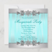 Silver Teal Blue Masquerade Party Invitations (Back)