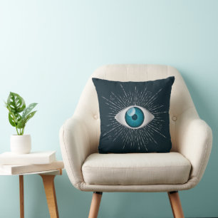 Silver & Teal Blue Mystic Aqua Evil Eye Nazar Mati Throw Pillow