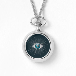 Silver & Teal Blue Mystic Aqua Evil Eye Nazar Mati Watch