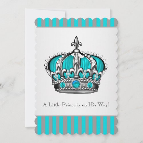 Silver Teal Blue Prince Baby Shower Invitation