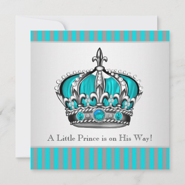 Silver Teal Blue Prince Baby Shower Invitation (Front)
