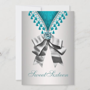 Silver Teal Blue Sweet Sixteen Birthday Party Invi Invitation