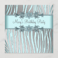 Silver Teal Blue Zebra Womans Birthday Party