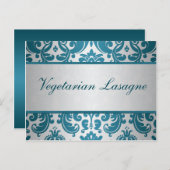 Silver, Teal Damask Buffet Choice Card (Front/Back)