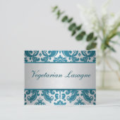 Silver, Teal Damask Buffet Choice Card (Standing Front)