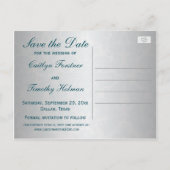 Silver, Teal Damask Save the Date Card (Back)