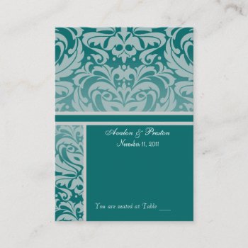 Silver & Teal Damask Table Placecard Business Card by theedgeweddings at Zazzle