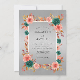 Silver Teal Elegant Autumn Wedding Invitation