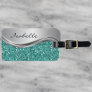 Silver Teal Faux Glitter Glam Personalized Metal Luggage Tag