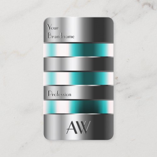 Silver Teal Glass Engraving Letters with Monogram Business Card