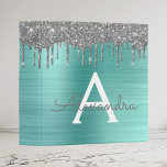 Silver Teal Glitter Brushed Metal Monogram Name 3 Ring Binder<br><div class="desc">Silver and Teal Aqua Blue Faux Foil Metallic Sparkle Glitter Brushed Metal Monogram Name and Initial Planner Binder. This makes the perfect sweet 16 birthday,  wedding,  bridal shower,  anniversary,  baby shower or bachelorette party gift for someone that loves glam luxury and chic styles.</div>