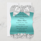Silver Teal Glitter & Jewel Bow Quinceanera