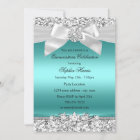 Silver Teal Glitter & Jewel Bow Quinceanera