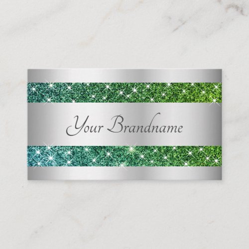 Silver Teal Gradient Effect Glitter Spark Stars Business Card