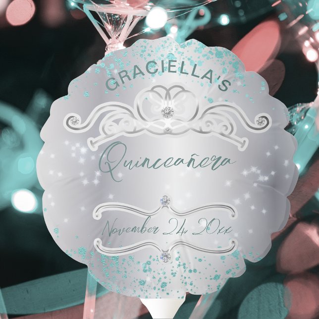 Silver Teal Jeweled Tiara Quinceañera Balloon (Creator Uploaded)