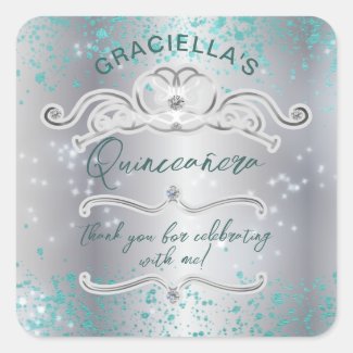 Silver Teal Jeweled Tiara Quinceañera