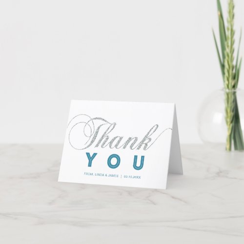 Silver  Teal  Modern Chic Party Thank You Note