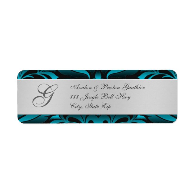 Silver & Teal Monogram Christmas Address Labels (Front)