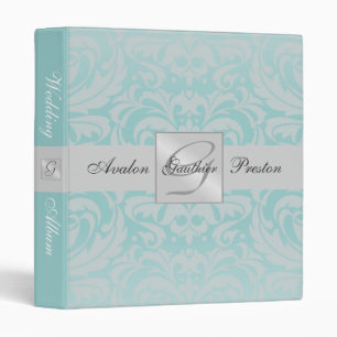 Silver & Teal Monogram Damask Wedding Album Binder